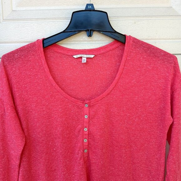 Victorias Secret Pajama Sleep Top Henley Long Sleeve XS Red V-neck LIGHTWEIGHT - Picture 1 of 4